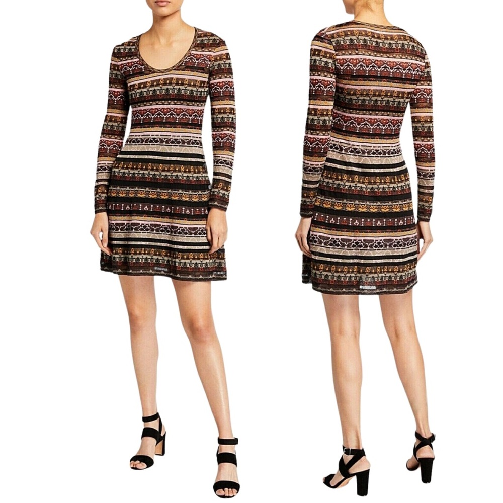 MISSONI VALENTINO S.P.A. MULTICOLOR LUREX JACQUARD KNIT DRESS SZ 10, SCOOP NECK - Picture 2 of 13